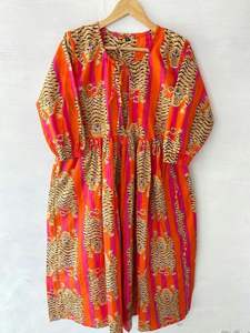 Vestido largo bohemio con estampado de tigre para mujer, Vestido largo de algodón Midi Skater con estampado de bloques circulares, regalo para mujer - Product Image 6