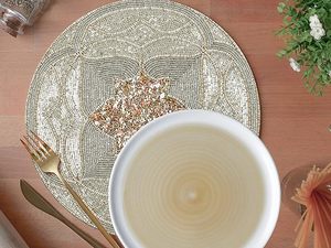 Handcrafted Classic round <b>Beaded</b> <b>Placemats</b> for Dining Table for Wedding Christmas & Family Gatherings Parties - Product Image 4