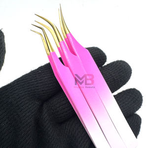 Pinzas para Extensión de Pestañas con Punta Dorada, Recubrimiento en Polvo Rosa Blanco, Acero Inoxidable Japonés, Marca Privada - Product Image 6