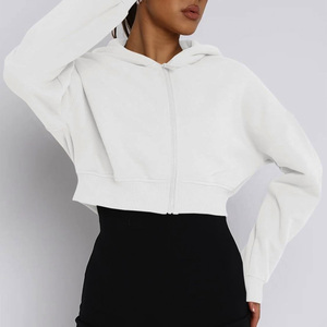 Sudadera con capucha recortada para mujer con logotipo personalizado bordado de impresión OEM ODM ropa informal personalizada fabricante directo de fábrica - Product Image 4