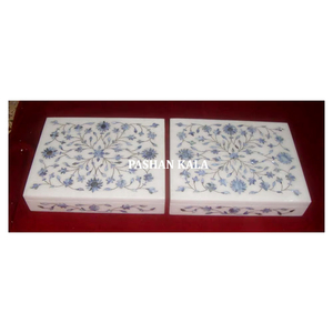 Belle conception pur blanc marbre bleu nacre incrusté de boîtes à bijoux rectangulaires de finition fine pour la décoration de la maison - Product Image 1