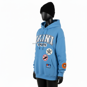 Premium 340 GSM coton Polyester polaire sweat à capuche pour femme bleu ciel coupe surdimensionnée brodé Logo personnalisé conception femmes basiques à capuche - Product Image 4