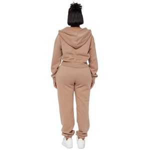 Ensembles de survêtement femmes 2 pièces ensemble Logo personnalisé poids lourd polaire surdimensionné sweats à capuche zippés pantalons de survêtement fermeture éclair survêtement 2026 - Product Image 4
