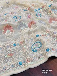 Georgette douce lourde et fil à broder complet multi avec travail de séquence et chemisier mono ban-glory sari - Product Image 3