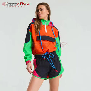 <b>Lightweight</b> Windbreaker Shorts Set For <b>Women</b> With Zipper <b>Jacket</b> And Elastic Waist Stylish Windbreaker Shorts Set - Product Image 5