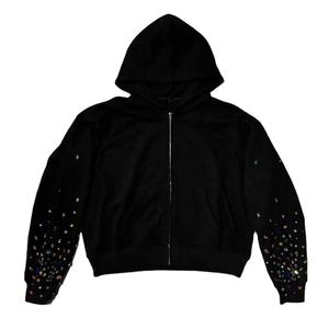 2025 nouveauté français éponge pierres précieuses sweats à capuche vierges haute qualité hommes Streetwear fermeture éclair strass poids lourd hommes à capuche - Product Image 1