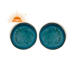 ต่างหูสตั๊ดอัญมณีดรูซี่สีฟ้าเงินสเตอริ่งผลิตตามสั่ง - Product Image 1