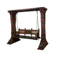 Balançoire en bois dur robuste avec coussin et chaînes adaptée au balcon, terrasse, patio ou jardin extérieur
