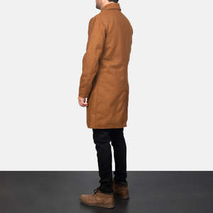 Abrigo de Hombre Color Caqui, de Lana, Antiencogimiento, con Cuello Camisero, Cierre de un Botón, Dos Bolsillos y Forro de Poliéster, 220g - Product Image 4