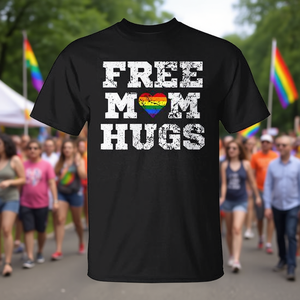 Camiseta Free Mom Hugs Rainbow Pride, color negro, unisex, talla para adultos S M L XL XXL - Product Image 3