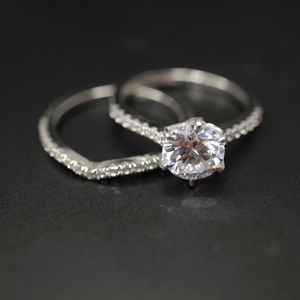 Round Cut Diamond 6 Prong <b>Set</b> Bridal <b>Set</b> For <b>Women</b> - Product Image 1