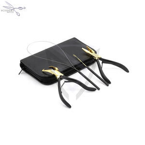 Black and Gold Professional <b>Hair</b> <b>Extensions</b> <b>Tools</b> Loop Chain Hook and Loop Human <b>Hair</b> <b>Extension</b> Fitting & Removal Pliers - Product Image 1