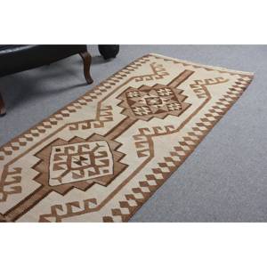 Alfombra de área Kilim turca Vintage 31X118 pies marrón Beige tejido plano lana látex respaldo Patchwork para decoraciones de sala de estar - Product Image 5