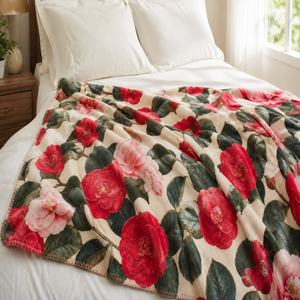 Custom Printed <b>Throw</b> Blanket Personalized Camellia Floral Gift Sublimation Flannel Fleece Polyester - Product Image 1