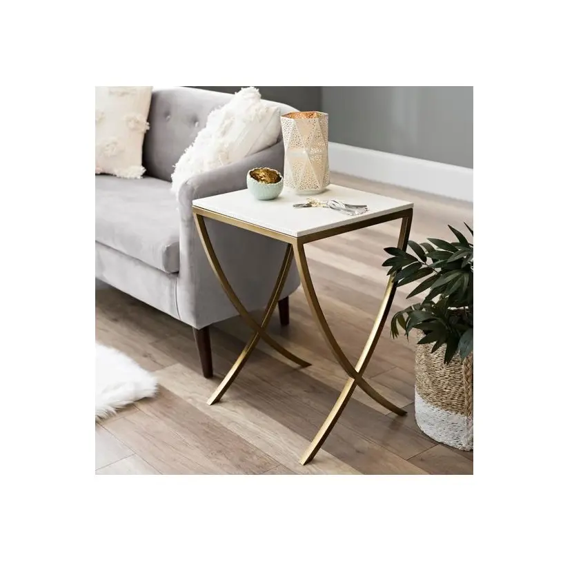 Muebles acrílicos de lujo para sala de estar, mesa de té de madera de acero inoxidable dorado Central, mesas de centro acrílicas