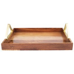 Plateau rectangulaire décoratif vintage en bois foncé sculpté avec incrustation de motifs en soie, avec poignées pour table basse - Product Image 4