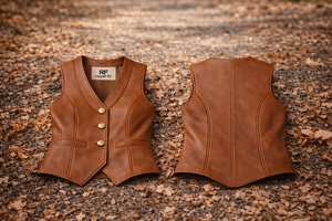 Chaleco de Cuero Genuino Personalizado para Mujer, Corte Entallado, Cierre de Botones, Color Marrón, Proveedor OEM ODM - Product Image 2