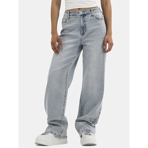 Pantalones vaqueros holgados de tiro alto para mujer de 100% algodón hechos a medida OEM, pantalones vaqueros en stock de Primavera de Bangladesh Washed Technics - Product Image 2