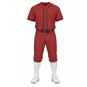 Seragam Baseball Profesional dengan Permintaan Tinggi |   Jersey Kancing Penuh dengan Garis Merah & Hitam Sublimasi dengan Celana - Product Image 2