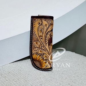 Venta caliente, deslizamiento de cuero con herramientas personalizadas para cuchillo plegable, funda con Clip, funda de cuchillo de girasol occidental, funda de trampero con cinturón superior abierto - Product Image 1