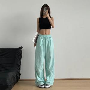 Pantalones de punto de pierna ancha holgados informales con cordón de cintura alta para mujer, ropa de calle de primavera transpirable de secado rápido, ropa caliente de hip hop - Product Image 6