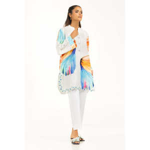 เสื้อเชิ้ตผู้หญิงสีขาวนวล ผ้าวิสโคส ลายแจ็คการ์ด พิมพ์ลายดอกไม้ ดีไซน์ลายดอกไม้ทันสมัย - Product Image 1