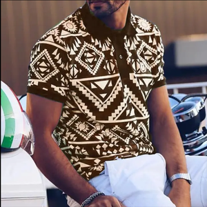 Polo de manga corta con estampado geométrico para hombre, informal con botones, cómodo, ropa de golf y calle cubierta - Product Image 2