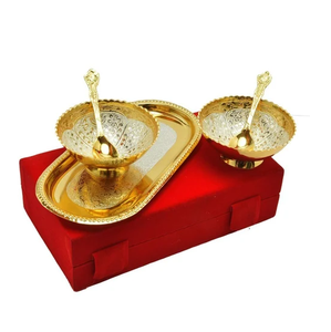 Brass Ice Cream Bowl 9 Pieces Set Silver design Crafts With Red Gifts Packing Box For Business Gifts <b>used</b> - Product Image 4