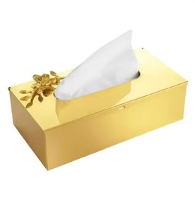 Accessoires de serviettes modernes de meilleure qualité en métal doré massif en acier inoxydable support de boîte à mouchoirs de forme rectangulaire pour mariage et fête - Product Image 1