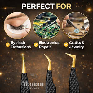 Juego de Pinzas de Precisión para Extensión de Pestañas Profesionales de Alta Calidad, Punta Dorada, Antideslizantes, de Acero Inoxidable, Ligeras, con Estuche - Product Image 5