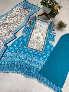Premium Pakistani Salwar Kameez With Long <b>Shirt</b> Palazzo Style and Dupatta Set Available at Wholesale Prices from India - Product Image 3