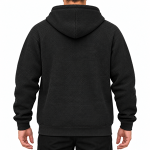 Sweat à capuche d'hiver gothique texturé effet gaufre anthracite, manches raglan, logo personnalisé sur le devant, design uni, coupe ample, numérique - Product Image 2