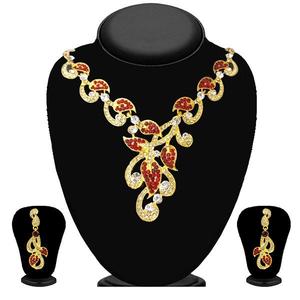 Kriaa 1102113 Conjunto de joyería fina Piedra austriaca granate y Collar chapado en oro - Product Image 1
