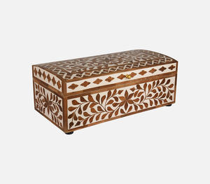 Boîte décorative luxueuse en bois sculpté à la main avec un élégant motif floral brun en forme de feuille, boîte à bijoux rectangulaire - Product Image 2