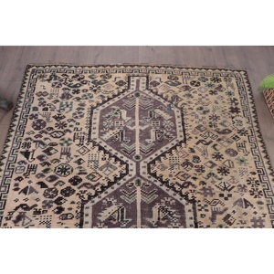 Turkish Large Rug 4.9x8.2 ft (150x249 cm), Vintage <b>Brown</b> Floral <b>Wool</b> Rug - Product Image 4