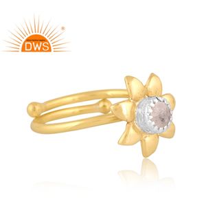 แหวนวางซ้อนกันได้ดีไซน์ลายดอกไม้ประดับอัญมณีสีรุ้งดวงจันทร์ชุบทอง18K ดีไซน์แบบแฮนด์เมดล่าสุด - Product Image 2