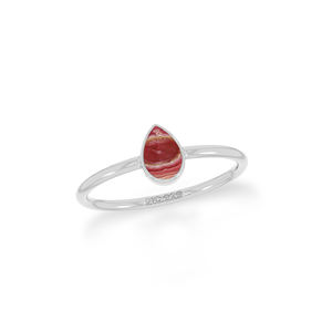 Anillo Apilable de Plata de Ley 925 de Primera Calidad con Engaste de Bisel Liso, Rodocrosita en Forma de Pera Ovalada para Mujer, Estilo Clásico para Fiestas, Paquete de 12 - Product Image 3