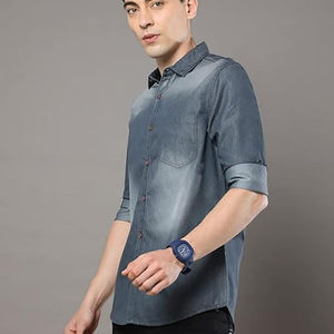 เสื้อยีนส์แฟชั่นสำหรับผู้ชายเสื้อยีนส์สำหรับผู้ชายงานทำมือปกคอเสื้อทรงสลิมฟิตสำหรับผู้ชาย - Product Image 5