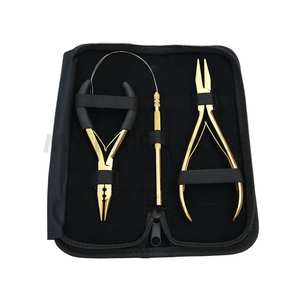 Complete Hair <b>Extension</b> Kit Flat Teeth Crimping Stainless Steel for <b>Bead</b> Tightening 3 Hole Crimping Plier with Pulling Loop - Product Image 1