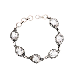 Healing Clear Crystal Quartz <b>Solid</b> 925 <b>Silver</b> Intricate Design Gorgeous <b>Bracelet</b> Bezel Set Women's Jewelry Everyday Wear - Product Image 1