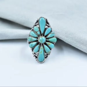 Handmade Turquoise and <b>Sterling</b> <b>Silver</b> <b>Adjustable</b> <b>Ring</b> - Statement Cluster <b>Ring</b> for Women - Product Image 1