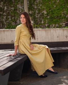 Robe boutonnée bohème Sofia en pur coton, décontractée d'été, occasionnelle, vert poire, vêtements éthiques - Product Image 4