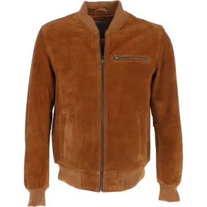 suede bomber jacket Men's Suede Leather Trucker Jacket Classic Motorcycle Western Sheepskin Leather Coat