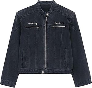 Service OEM 100% Veste en jean de haute qualité 100% coton vieilli avec patchs déchirés et motif de lettres - Product Image 5