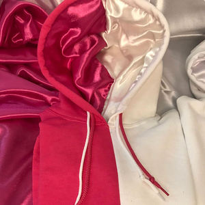 Venta al por mayor French Terry Pullover Color Block Unisex Custom 2 Tone Sudaderas Seda con capucha Satén Forrado Sudadera con capucha - Product Image 2