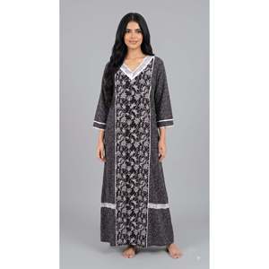 Evolove X Farasha Robe de nuit longue évasée en coton à col rond pour femme, manches 3/4, séchage rapide, douce et confortable - Product Image 3