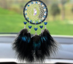 Handmade Art Deco Feather Dream Catcher Wall Hanging Round <b>Crystal</b> Beaded <b>Moon</b> Pendant Bedroom Car Decor Diwali - Product Image 5