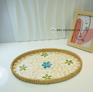 Plateau de service ovale jetable en feuille de palmier MPL Vietnam, motif floral bleu-vert, écologique et biodégradable, pour mariage, fête, restaurant - Product Image 5