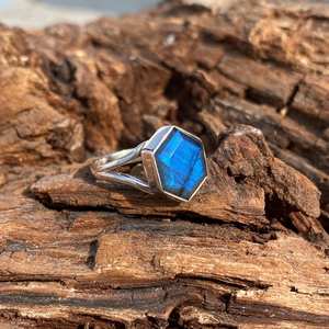 Anillo de labradorita azul fuego hecho a mano en plata de ley 925, joyería con piedras preciosas para mujer, regalo de piedra natural - Product Image 6
