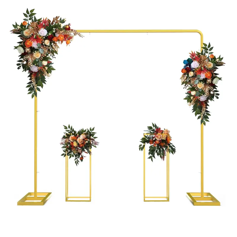 Fondo DE BODA arco cuadrado Metal oro globo arco telón de fondo soporte con soporte de flores para escenario aniversario fiesta decoraciones